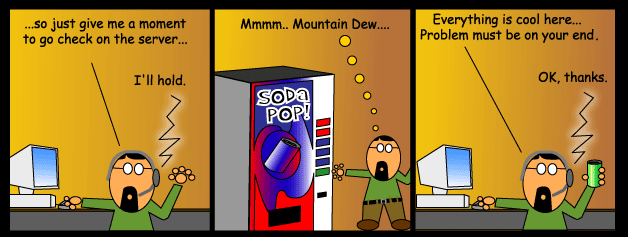 Get it? He's not really cheking on the server...