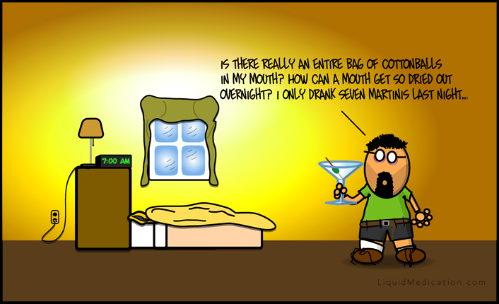 cotton mouth, hungover comic, dry mouth cartoon